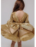 Long Sleeves Gold Glitter Flower Girl Dress